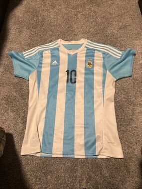 adidas Argentina #10 Messi Home Jersey - Light Blue & White Mens XL